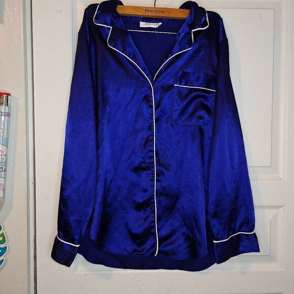 Marissa Vintage Satin Button Down Pajama Top - Picture 1 of 5